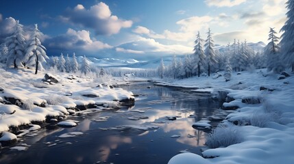 Wall Mural - winter landscape in the mountains. snow covered trees in the forest. snow-covered forest in winter.