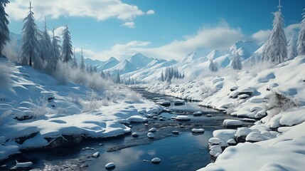 Wall Mural - winter landscape in the mountains. snow covered trees in the forest. snow-covered forest in winter.