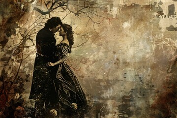 Wall Mural - A romantic moment between two people in nature, near a tree