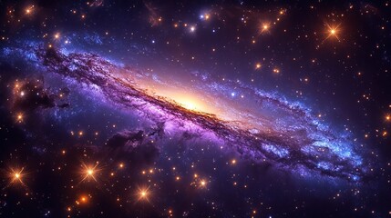 Canvas Print - A purple and blue galaxy stretches across the cosmos, filled with countless stars.