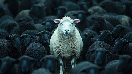 amidst a herd of black sheep, a white sheep stands prominently, representing leadership and individu