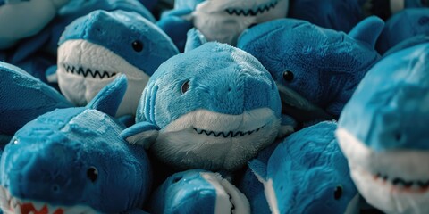 Abundance of blue and white plush toy sharks