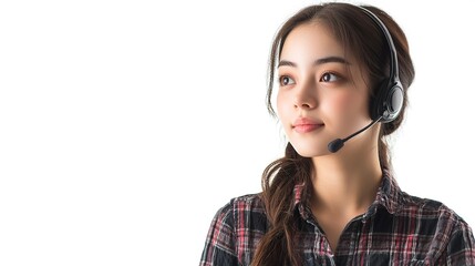 Wall Mural - customer service japan woman on white background with copy space 