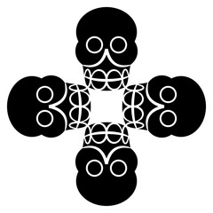 Wall Mural - Square cross shape design with four stylized human skulls. Symbol gf death. Indigenous ethnic motif of Aztec Indians. Black and white silhouette.