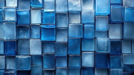 Wall Mural - Blue glass cubes are arranged in a visually striking pattern in an abstract setting.