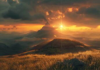 Poster - Golden Hour Mountain Landscape