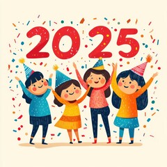 Wall Mural - Four Girls Celebrating New Year's Eve 2025