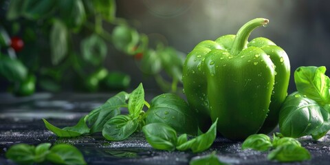 Poster - Green bell pepper and vibrant leafy greens