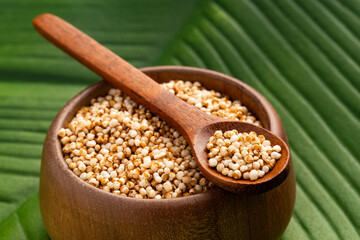 Poster - Amaranthus - Bowl and spoon filled with amaranth seed pops.