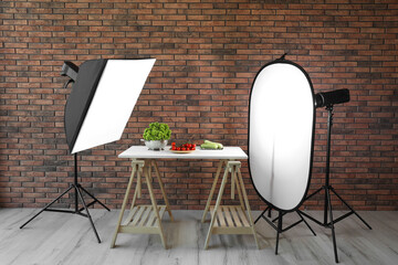 Poster - Shooting food in photo studio with professional lighting equipment