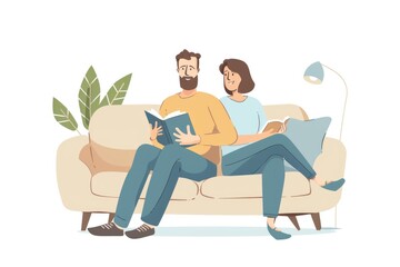 A couple sitting together on a sofa, relaxed and casual