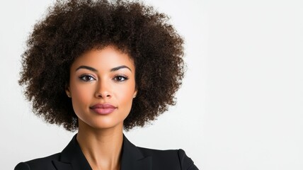 Wall Mural - A woman with a short, curly hairstyle poses for a picture