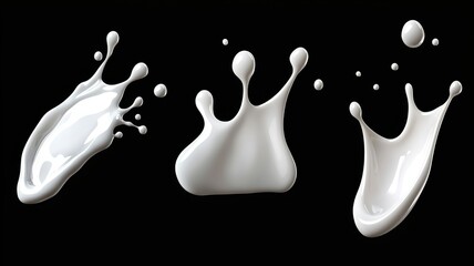 Canvas Print - Three white splashes of milk on a black background