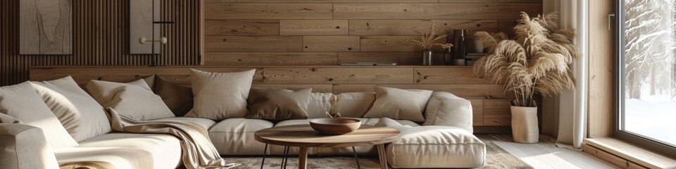 Poster - Inviting Scandinavian Wooden Interior with Beige Hues