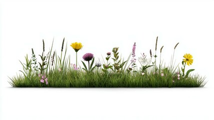 Wall Mural - A field of flowers with a white background