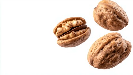 Wall Mural - Three walnuts are shown in a close up