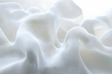 Poster - Abstract white fabric with a grid pattern, flowing and textured.