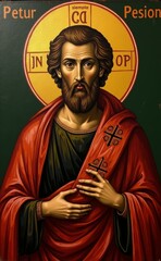 Wall Mural - A painting of a man in a red robe with a cross on his chest