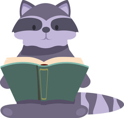 Wall Mural - Cute raccoon is enjoying its time reading a big book