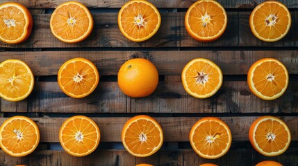 Oranges on wooden surface