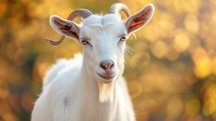 Photograph of a white goat in natural background