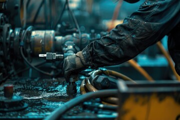 Sticker - A man working on machines in a factory setting