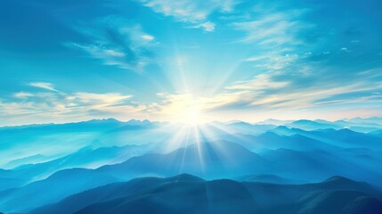 Poster - Sunbeams through mountain peaks.