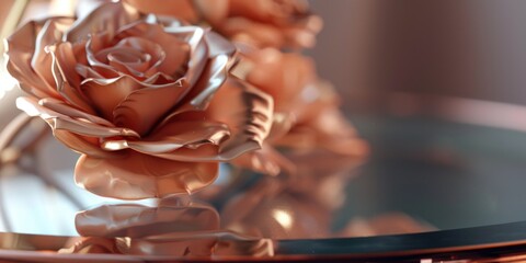 Poster - A close-up shot of a single flower sitting on a table, ideal for use in still life compositions or as a decorative element