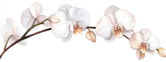 Poster - Watercolor illustration of a delicate orchid branch in bloom with large white flowers on a transparent background