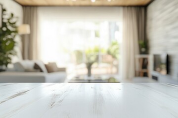 white top table in living room background blured with generative ai