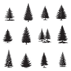 Wall Mural - set of pine trees silhouettes on white	