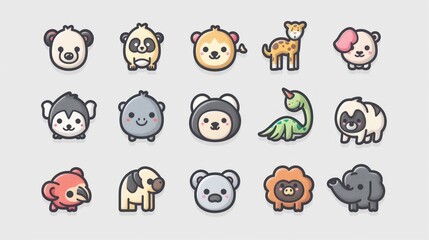 Sticker - Cute cartoon animal icons, perfect for children's products, social media, websites and more.