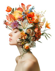 Beautiful woman with a floral crown on her head.