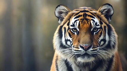 Portrait of a Tiger: Majestic and Detailed Close-Up of a Tiger's Face, Highlighting Its Powerful Features and Striking Stripes