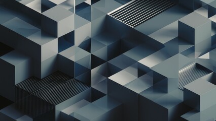 Wall Mural - abstract geometric background featuring cubes, lines, and points in a modern design.