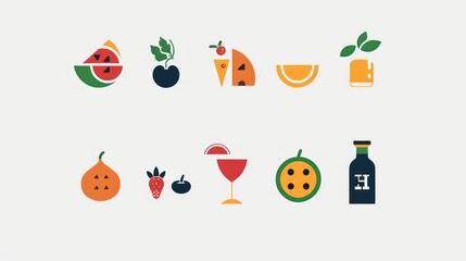 Wall Mural - Colorful Fruit Icons Illustration.