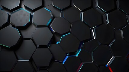 Wall Mural - Futuristic, High Tech, dark background, with a hexagonal cellular structure. Wall texture with a 3D hexagon tile pattern. 3D render Generative AI