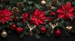 © Chayon Creative - A Christmas tree adorned with red and gold ornaments, poinsettia flowers, hearts, pine cones, and deer heads hanging on the Christmas garland
