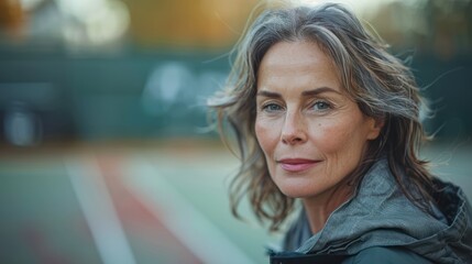 Wall Mural - Confident Woman with Gray Hair and Green Eyes