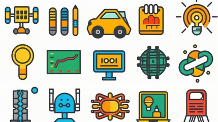 Canvas Print - Colorful Line Icons Set for Business and Technology.