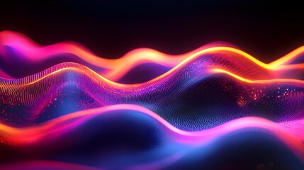 Sticker - Abstract Neon Waves, Vibrant Glow, Futuristic Design