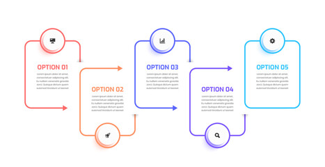 Wall Mural - Business infographic template Rectangle thin line with Circle label arrow icon and 5 option