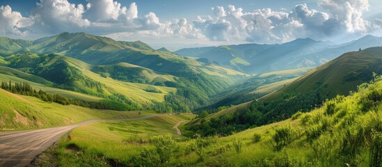 Wall Mural - View Of The Mountain Valley The Road Mountain Landscape In Summer