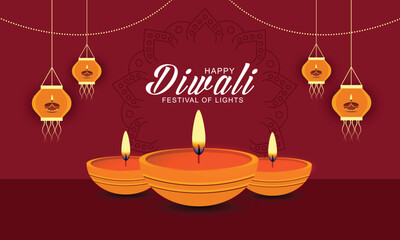 Happy Diwali festival banner design with oil lamp