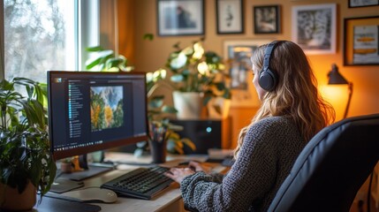 Wall Mural - Woman Working at Home.