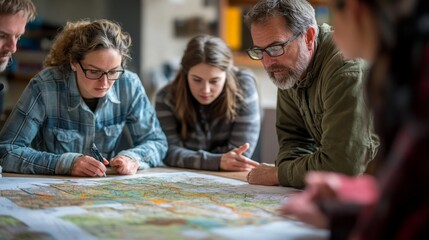 Canvas Print - Team Planning on Map.