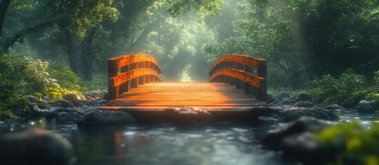 Poster - Mystical Bridge in a Lush Forest