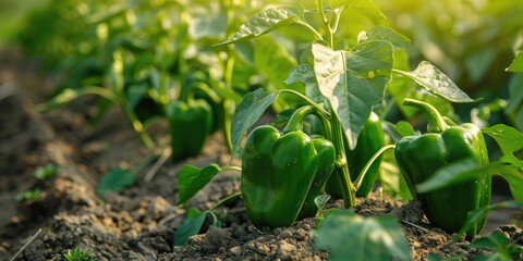 Canvas Print - Cultivating green bell peppers in an agricultural area