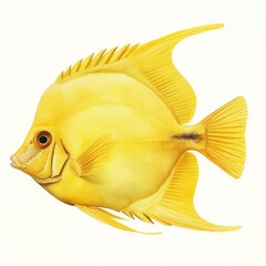 watercolor painting of a bright yellow tang gliding through water, on isolated white background