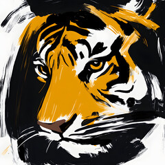 Wall Mural - head of a tiger, water ink